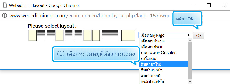 อีคอมเมอร์ส สำหรับร้านออนไลน์ เลือก layout